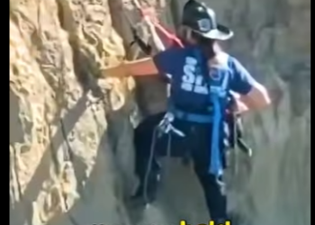 B0101007 One brave woman climbs steep rock, risking everything to save dog (Part 2)