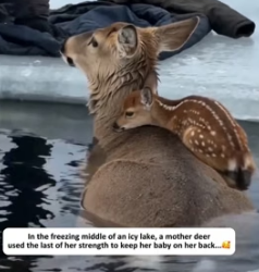 F1505014 A mother deer used the last of her strength to keep her baby on her back (Part 2)