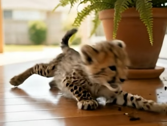 V0205012 Cheetah cub separated from its mother and then (Part 2)