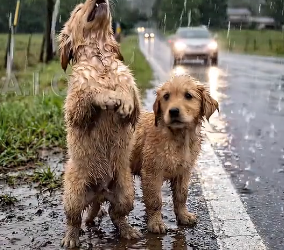 H2405011 A mother dog and her puppies are abandoned at a remote power pole during a heavy rainstorm (Part 2)