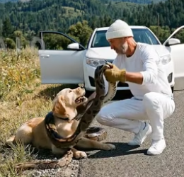 H2405010 A puppy is being attacked by a python on the side of the road. In a stroke of luck, a kind-hearted man (Part 2)