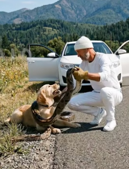 H2405010 A puppy is being attacked by a python on the side of the road. In a stroke of luck, a kind-hearted man (Part 2)